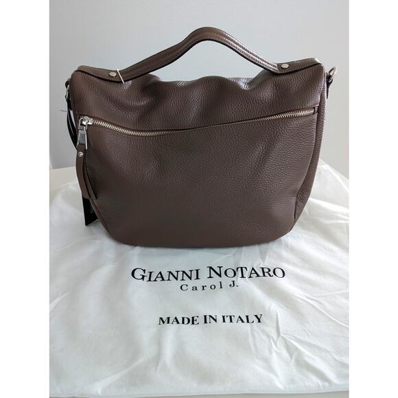 NWT Gianni Notaro Brown Leather Shoulder Bag Made in Italy Designer Handbag - Picture 2 of 9